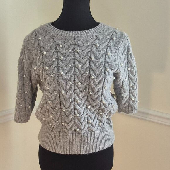 Zara Grey Top with Pearls, Size L - Picture 1 of 7